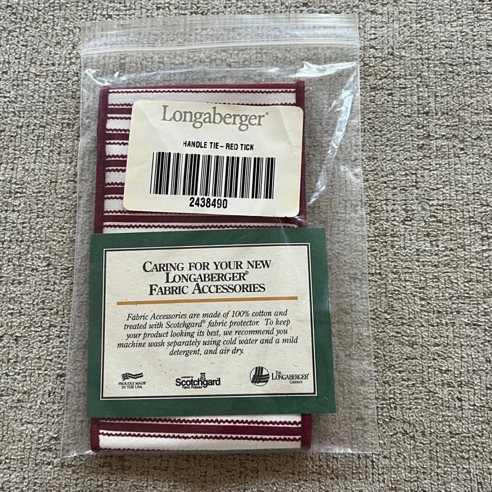 Longaberger Handle Tie Red Tick Stripe Cotton Basket Accessory 2438490 USA Made